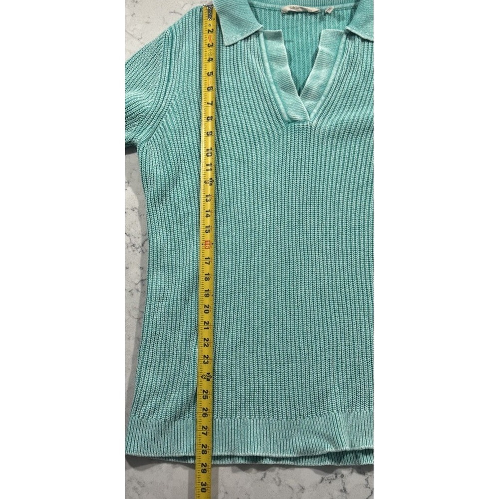 Soft Surroundings Wilde Ribbed Knit Polo Sweater Womens Large Turquoise 2EU41 - Picture 6 of 7
